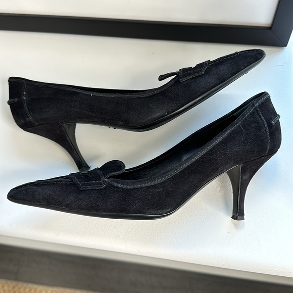 Prada Pointed Suede Penny Loafer Heels 38 - Picture 3 of 8
